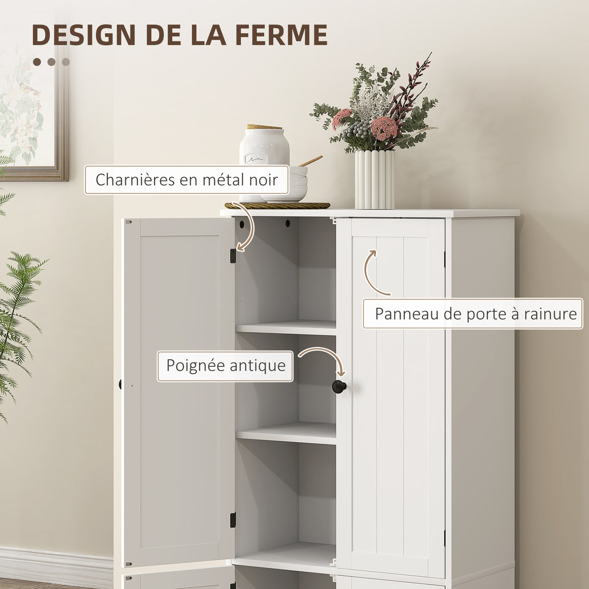 Armoire de cuisine buffet cuisine avec placards et étagères réglables, 58,2 x 30 x 123 cm, blanc