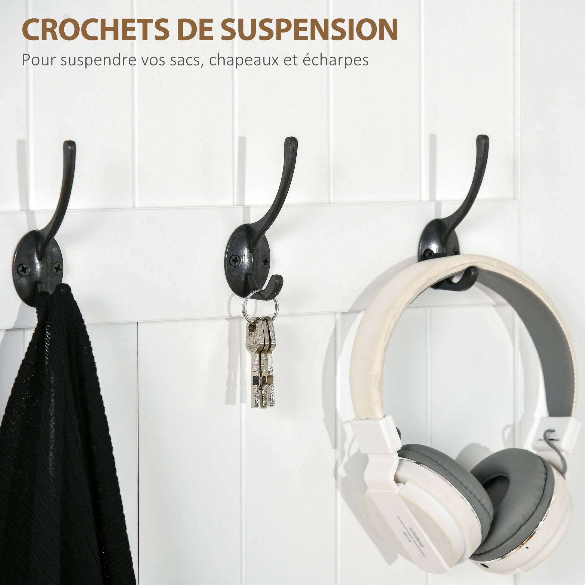 Meuble d'entrée 4 en 1, vestiaire d'entrée avec banc de rangement et 4 crochets doubles, 71,5 x 39,5 x 170 cm, blanc