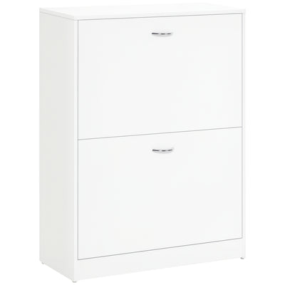 Armoire à Chaussures Meuble à Chaussures dim. 60L x 24l x 80H cm 2 Portes abattantes Blanc