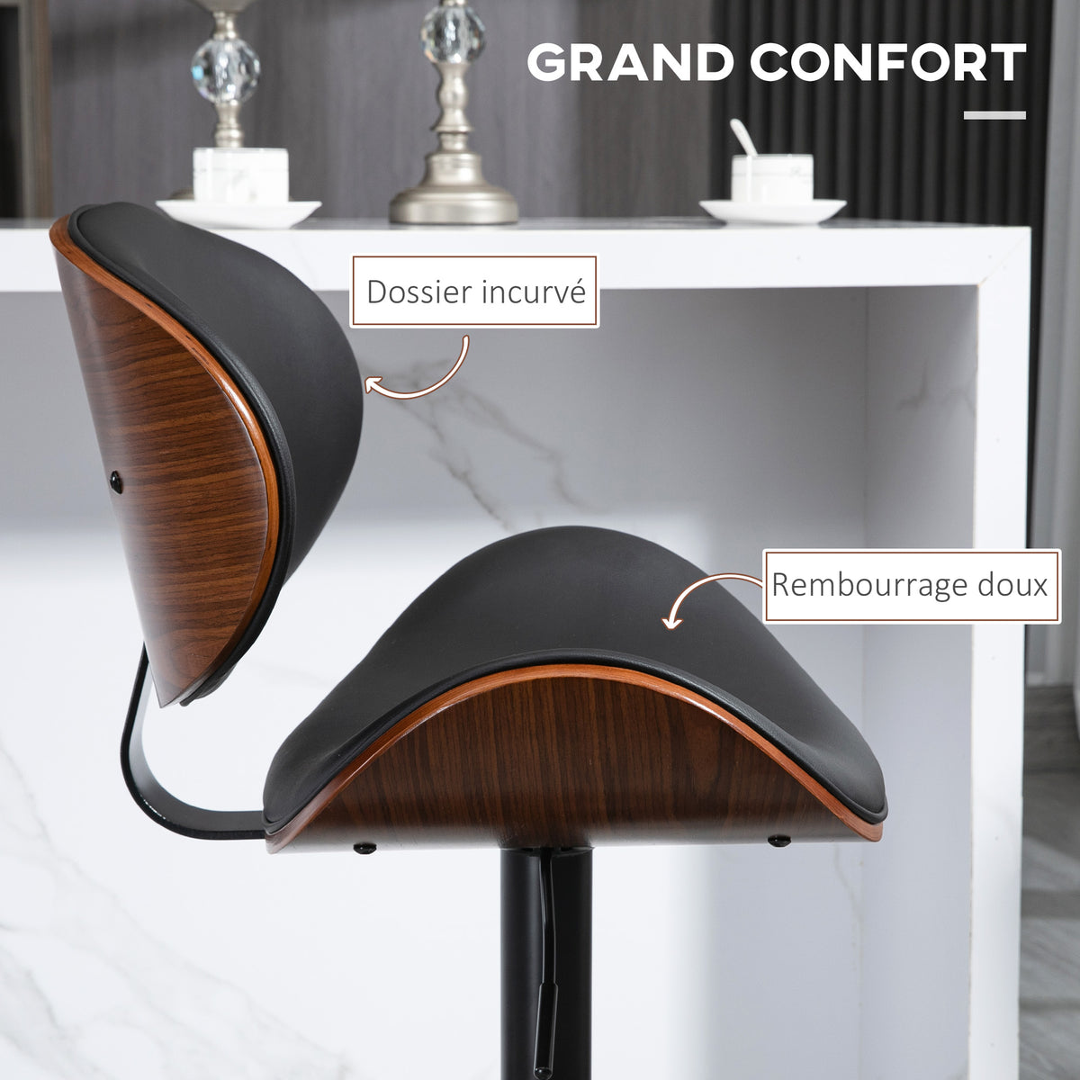 Lot de 2 chaises de bar tabouret hauteur réglable revêtement synthétique 53 x 52 x 92-112 cm noir