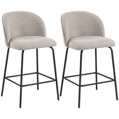 Lot de 2 Tabourets de Bar, Chaises de Bar, Repose-Pieds et Dossier, Tissu Effet Lin, Hauteur d'Assise 68cm, Gris Clair