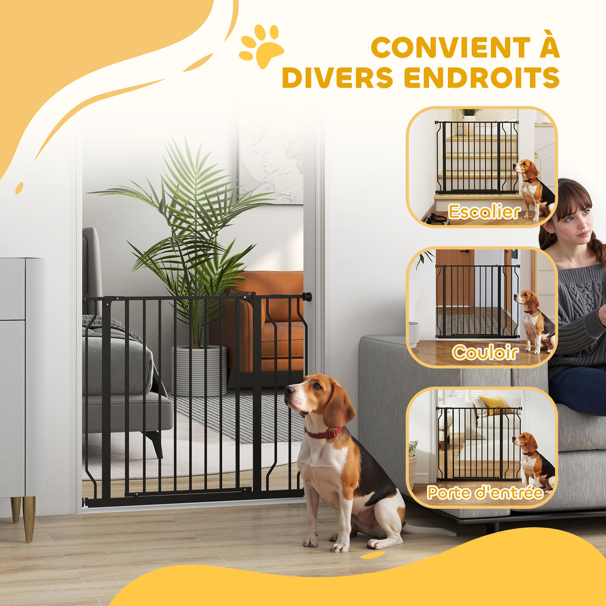 Barrière de sécurité barrière pour animal domestique longueur réglable sans perçage en acier et ABS 75-95 x 76 cm noir
