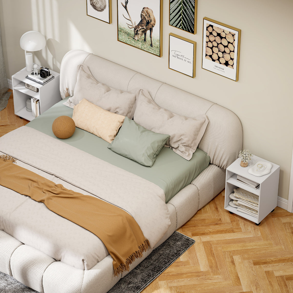 Support d'imprimante, meuble de rangement sur roulettes avec 2 étagères ouvertes, 40x35x55,5cm, blanc