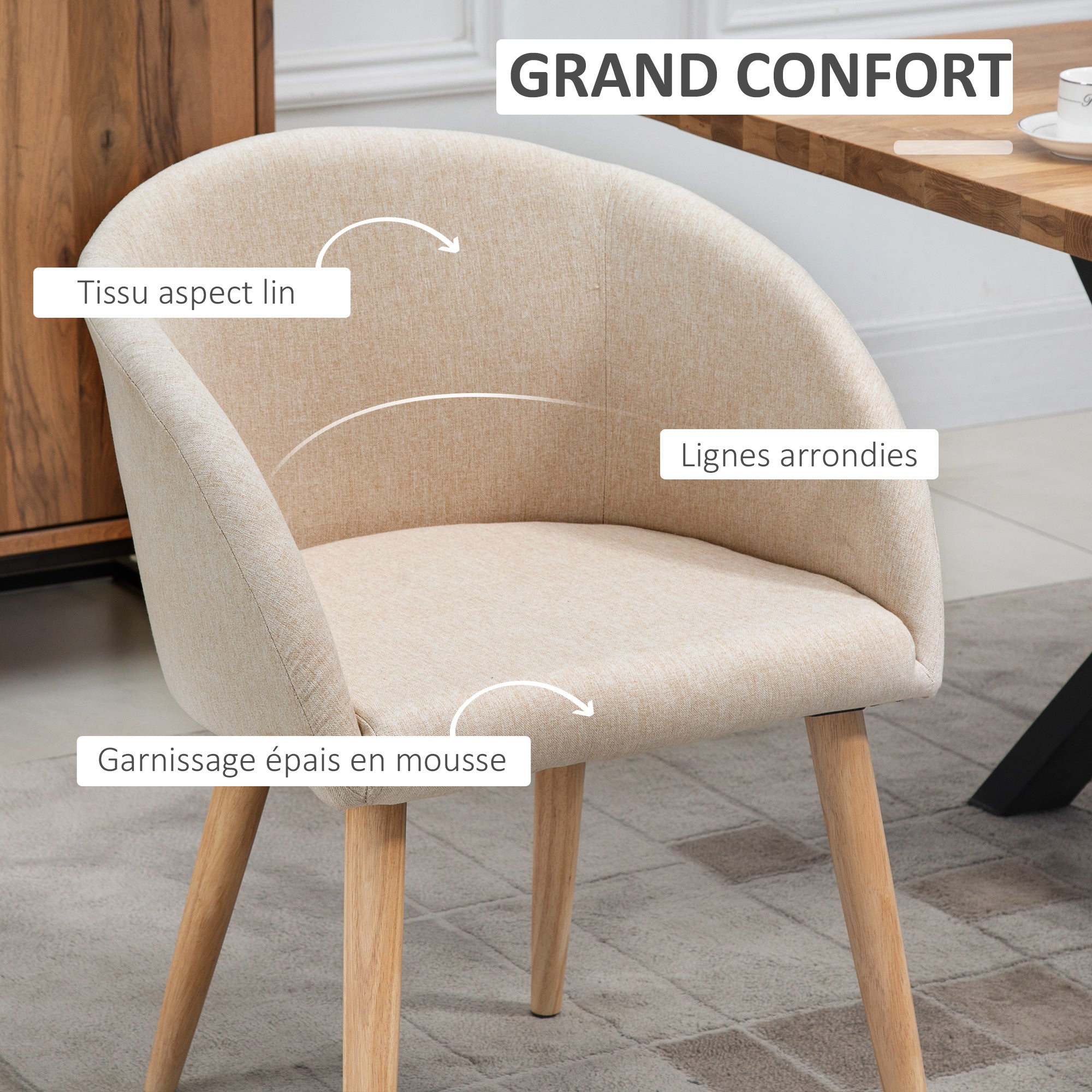 Lot de 2 chaises de salle à manger chaise de cuisine Design scandinave - Pieds inclinés effilés Bois Caoutchouc