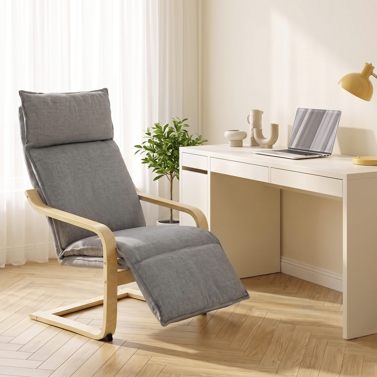 Fauteuil Salon, Fauteuil d'Appoint Rembourré en Lin avec Repose-Pieds, Assise Large, Bascule Douce, Dossier Haut, Gris Aosom