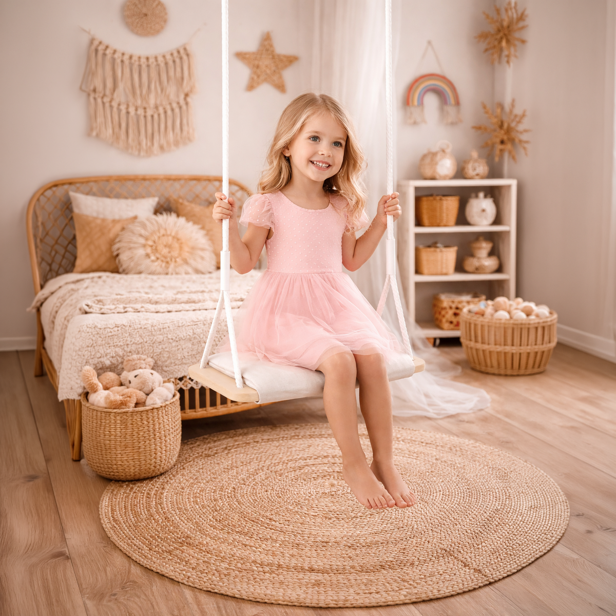 MAMOI® Wooden Swing with Velvet Cushion