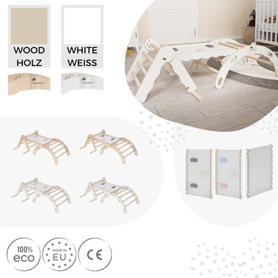 MAMOI® Zestaw: trójkąt wspinaczkowy + bujak + zjeżdżalnia dla dzieci | Rama wspinaczkowa i zjeżdżalnia dziecięca minimalistyczny design | Trójkąt wspinaczkowy dla małych dzieci ze zjeżdżalnią Yarnwood 100% ECO | Wyprodukowano w UE