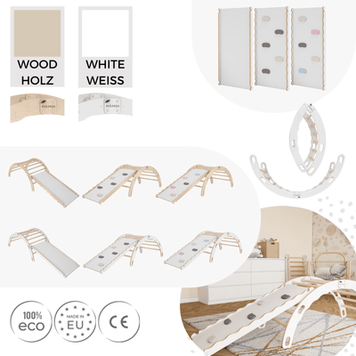 MAMOI® Bujak drewniany dla dzieci ze zjeżdżalnią | Drewniana kołyska Drewniana drabinka do bujania z naturalnego drewna | Wielofunkcyjny bujak montessori Wspinaczka dla dzieci | CE | 100% ECO | Wyprodukowano w UE