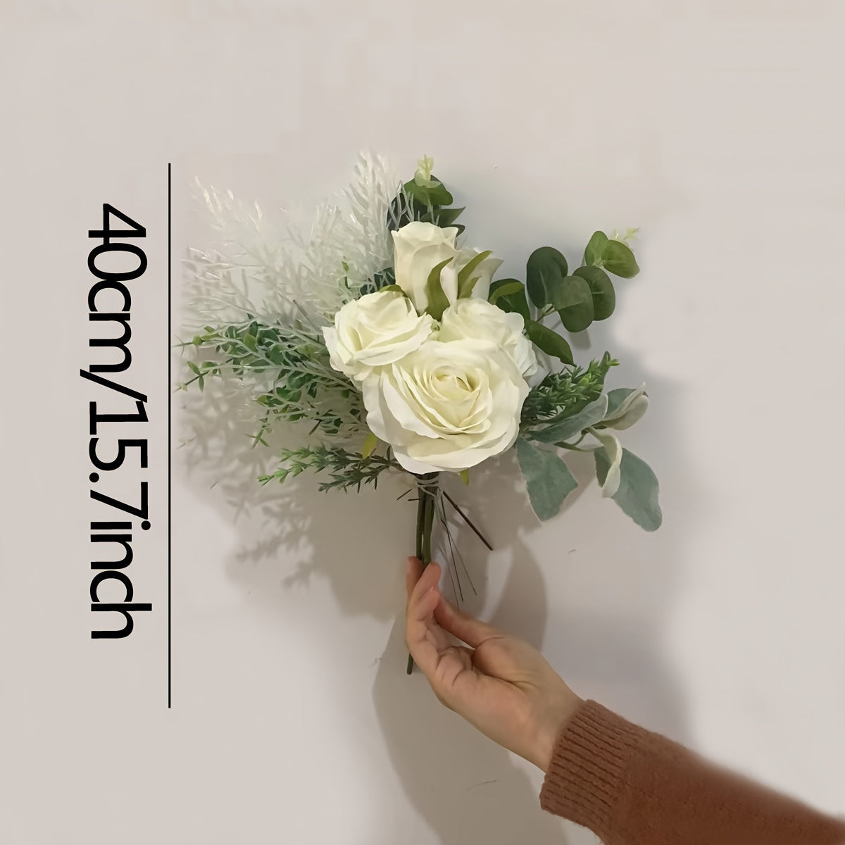 NNETM Artificial Fabric Roses & Eucalyptus Floral Arrangement