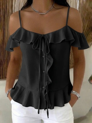 Womens Solid-color Casual Strap Off-shoulder Top