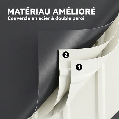 Coffre de rangement métal boîte de jardin 350L double vérins à gaz  verrouillable pour coussins outils gris anthracite
