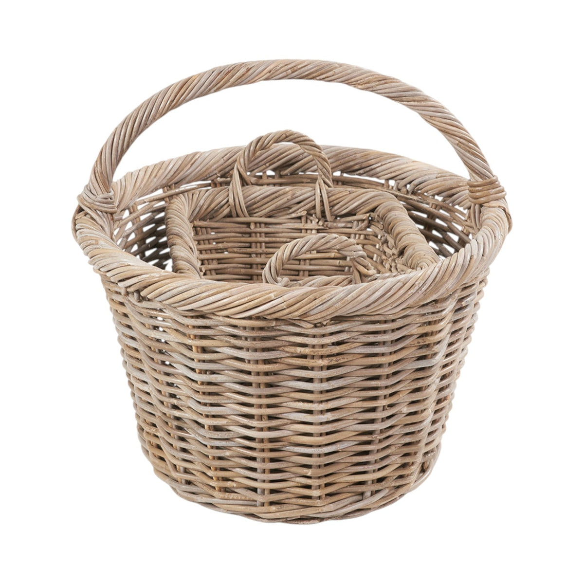 Set of 3 Grey Kubu Rattan Oval Shopping Basket with 2 Rectangular Storage Baskets