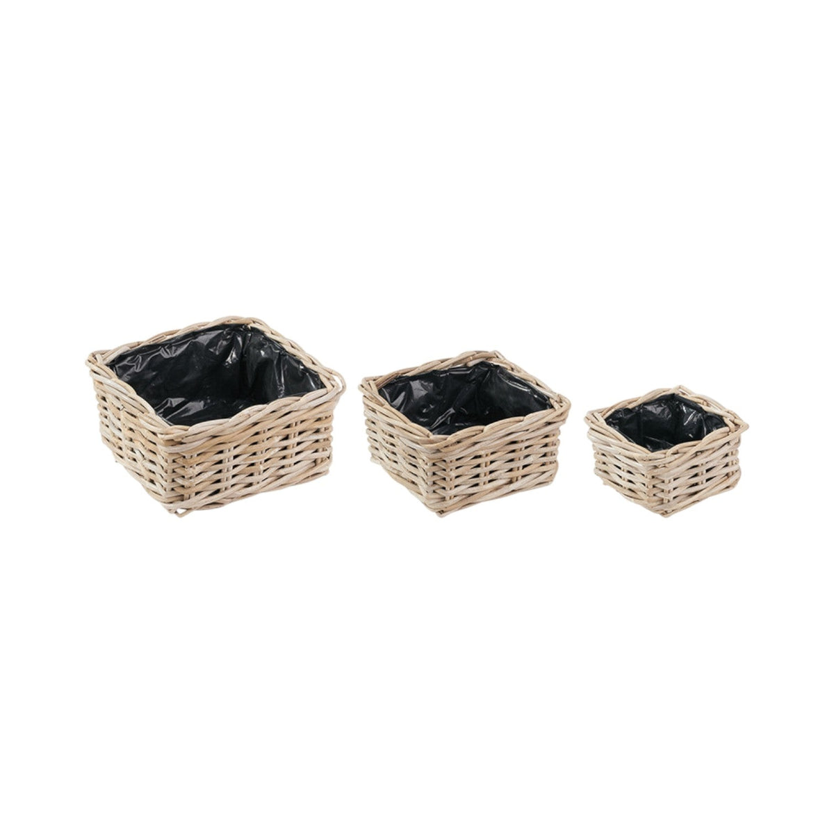 Set of 3 Indoor Outdoor Grey Kubu Rattan Square Basket Planters