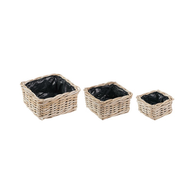Set of 3 Indoor Outdoor Grey Kubu Rattan Square Basket Planters