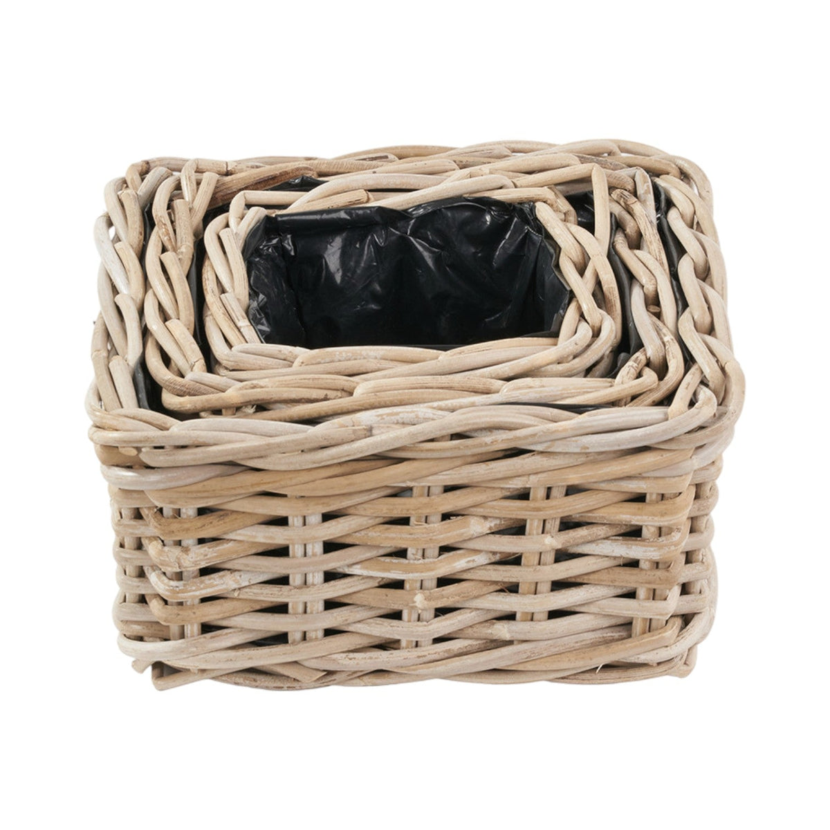 Set of 3 Indoor Outdoor Grey Kubu Rattan Square Basket Planters