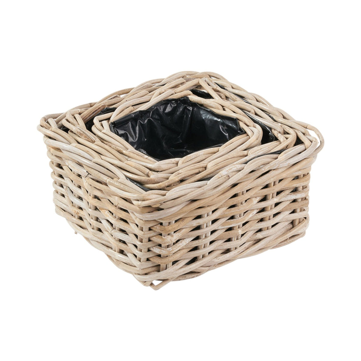 Set of 3 Indoor Outdoor Grey Kubu Rattan Square Basket Planters