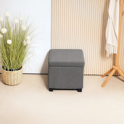 Coffre pouf rangement 30 L avec couvercle amovible, ottoman cube rembourré en velours côtelé, 40 x 40 x 40 cm, gris