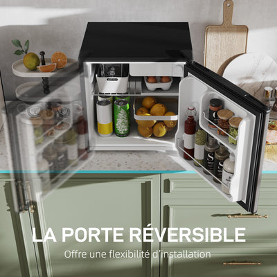 Réfrigérateur congélateur 46 L, petit réfrigérateur combiné avec portes réversibles, 48 x 44 x 49 cm, argenté