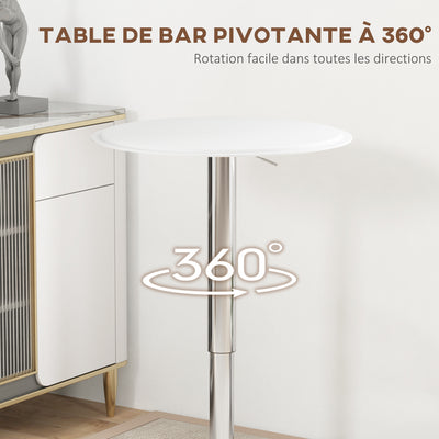 Table de Bar Table Bistro Mange-debout Hauteur réglable 67-93 cm Ø 63 cm Plateau pivotant 360° métal blanc
