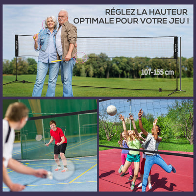 Ensemble set complet de badminton, pickleball et volleyball, 3 en 1, jeux sport extérieur avec filet hauteur réglable