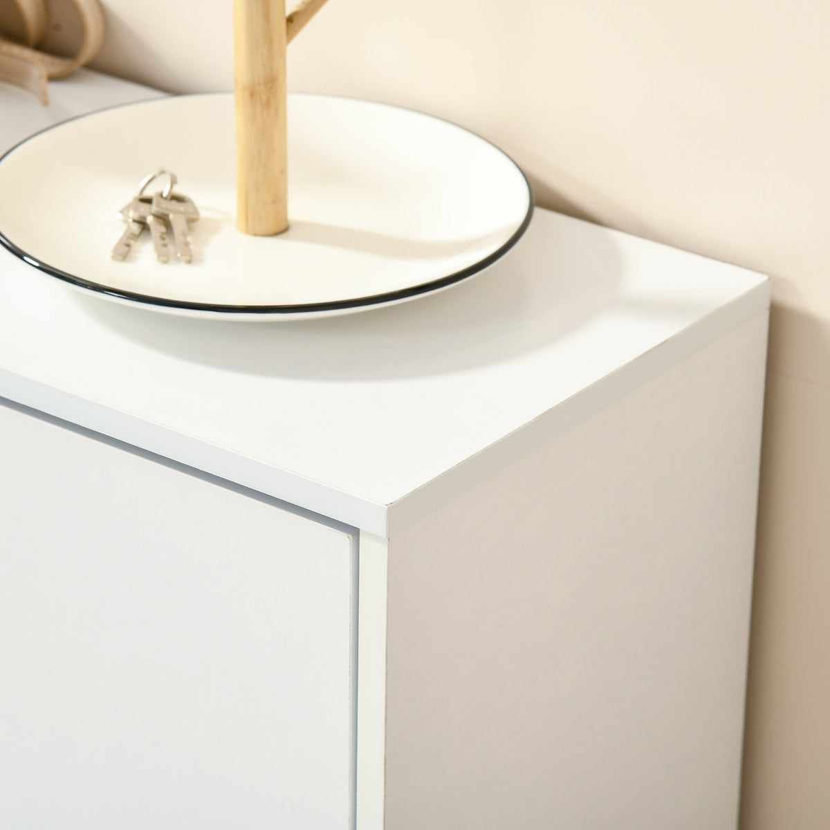 Armoire à Chaussures Meuble à Chaussures dim. 60L x 24l x 80H cm 2 Portes abattantes Blanc