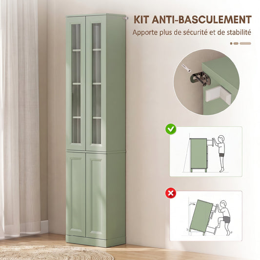Meuble de Salle de Bain 6 niveaux, Meuble de Rangement avec 4 Portes à Fermeture Douce et Étagères Réglables, Vert