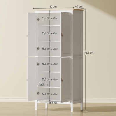 Buffet cuisine, meuble cuisine rangement haut avec LED réglable et détecteur de mouvement, 80 x 40 x 176,5 cm, blanc