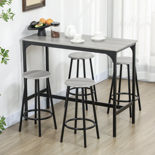 Ensemble table haute et 4 tabourets avec Repose-Pieds, métal noir et aspect bois pour cuisine salle à manger Aosom