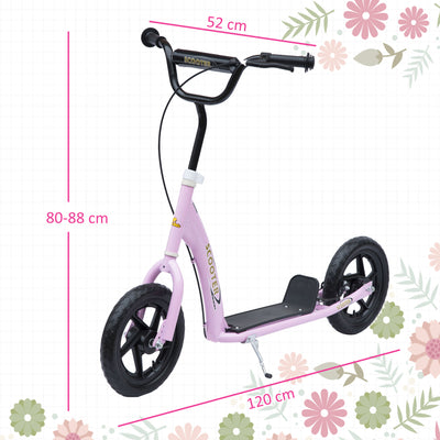 Trottinette enfant patinette pneus 30 cm Hauteur Guidon réglable poignée Frein et béquille Acier pour enfants à partir de 5 ans Rose