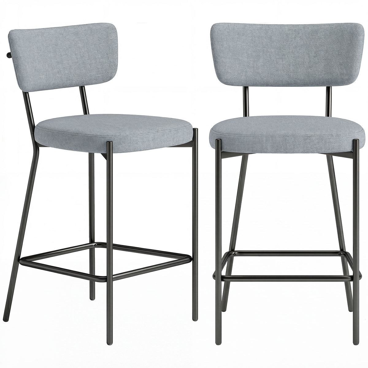 Lot de 2 tabourets de bar, chaises de bar, assise rembourrée, dossier courbé et repose-pieds, 49 x 53 x 93 cm, gris