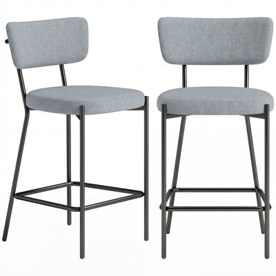 Lot de 2 tabourets de bar, chaises de bar, assise rembourrée, dossier courbé et repose-pieds, 49 x 53 x 93 cm, gris