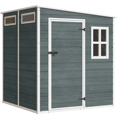 Abri de Jardin Cabanon de Stockage Plancher Structure Aluminium 3 Fenêtres 2 Aérations 182x182x183cm Gris Effet Bois