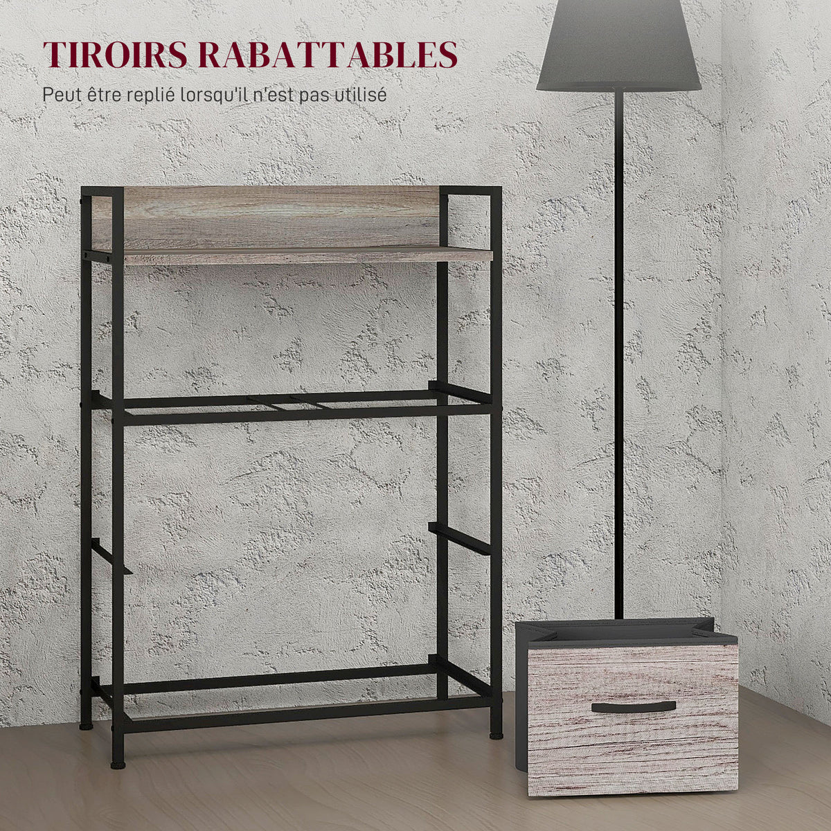 Meuble de rangement style industriel commode 4 tiroirs en tissu pliables et amovibles et 1 étagère 60 x 29 x 85 cm gris