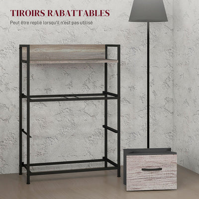 Meuble de rangement style industriel commode 4 tiroirs en tissu pliables et amovibles et 1 étagère 60 x 29 x 85 cm gris