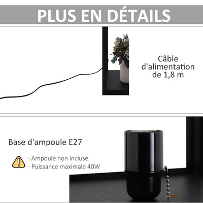 Lampadaire étagère Lampe étagère 26L x 26l x 160H cm 4 Niveaux MDF Noir Motif nid d'abeille
