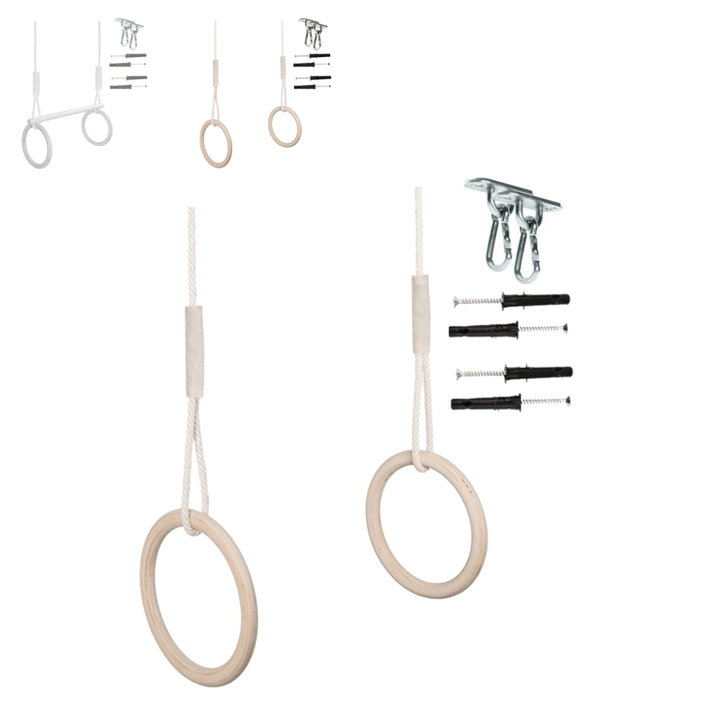 MAMOI® Gymnastikringe für Kinder mit Deckenhaken – Holz-Trainingsringe mit Höhenverstellung, Turnringe für Zuhause und Garten