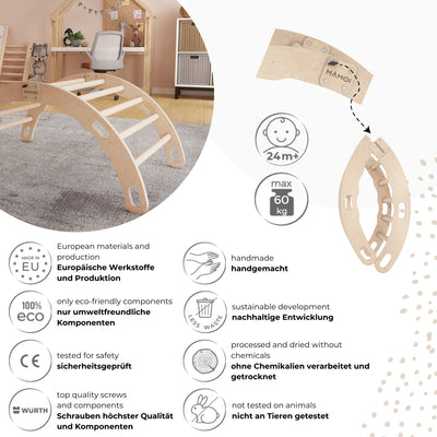 MAMOI® Indoor climbing frame for toddlers, Wooden baby gym, Play gym rocker toys made of wood for toddler, Rockers montessori climbing frame age 1-3