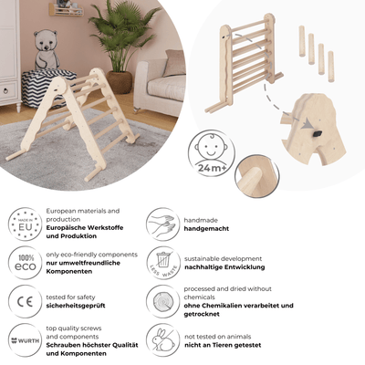 MAMOI® Triangle descalade interieur pour enfant, Mur escalade intérieur en bois pour bebe à partir de 1/2/3 an, Motricité libre montessori