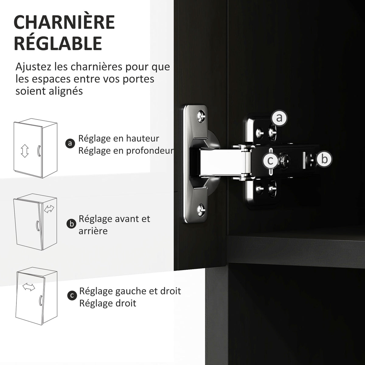 Buffet haut cuisine, armoire de cuisine avec 4 portes, tiroir, plan de travail, étagères réglables, 80x48x170cm, noir