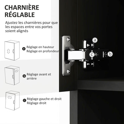 Buffet haut cuisine, armoire de cuisine avec 4 portes, tiroir, plan de travail, étagères réglables, 80x48x170cm, noir