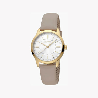 Esprit Women's Beige Leather Watch, Silver Dial | Es1l063m0015