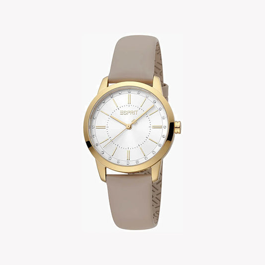 Esprit Women's Beige Leather Watch, Silver Dial | Es1l063m0015