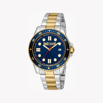 Just Cavalli Men's Two Tone Silver & Gold Watch, Blue Dial | Jc1g246m0275