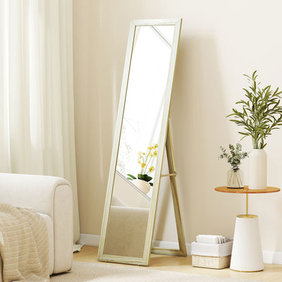 Miroir sur Pied et Mural rectangulaire miroir de sol Pleine Longueur Dressing Chambre salon 37x37x154cm bois naturel