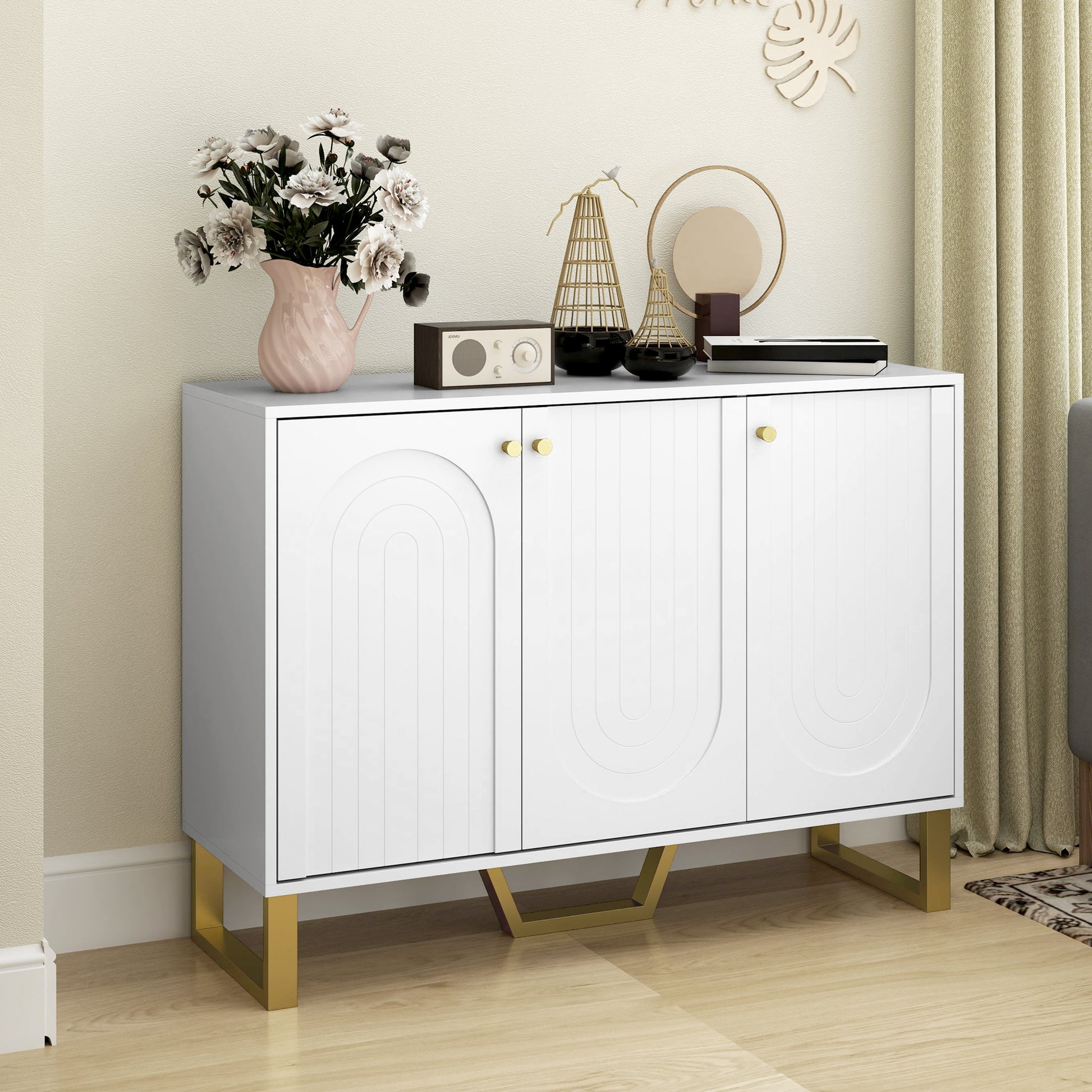 Buffet de salon avec placard à portes et étagère réglable, 106,5 x 35 x 77,5 cm, blanc