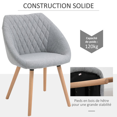 Lot de 2 Chaises de Salle à Manger Design scandinave - Pieds effilés Bois hêtre - Assise Dossier accoudoirs