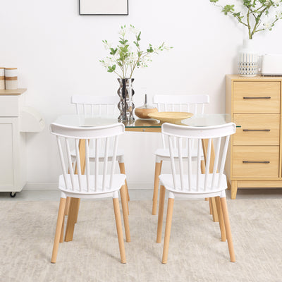 Lot de 4 chaises style scandinave dossier haut assise en polypropylène pieds en hêtre 48 x 52,5 x 83 cm blanc