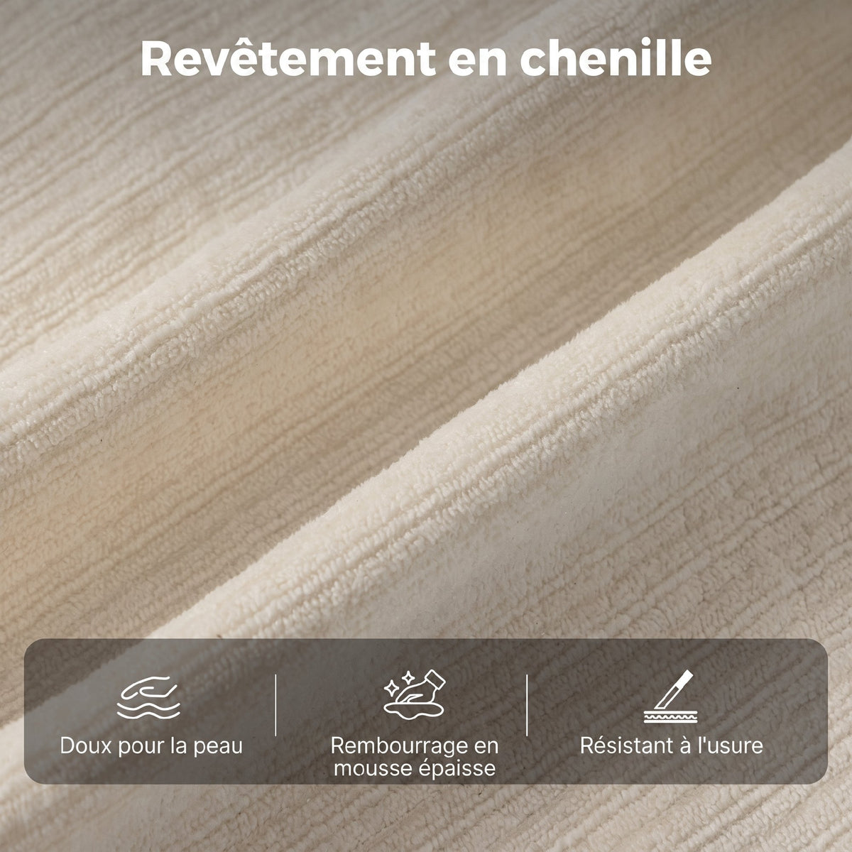 Chaise de Bureau Ergonomique en Chenille, Fonction Bascule, Accoudoirs Relevables, Hauteur Réglable, 70x67x108cm, Beige