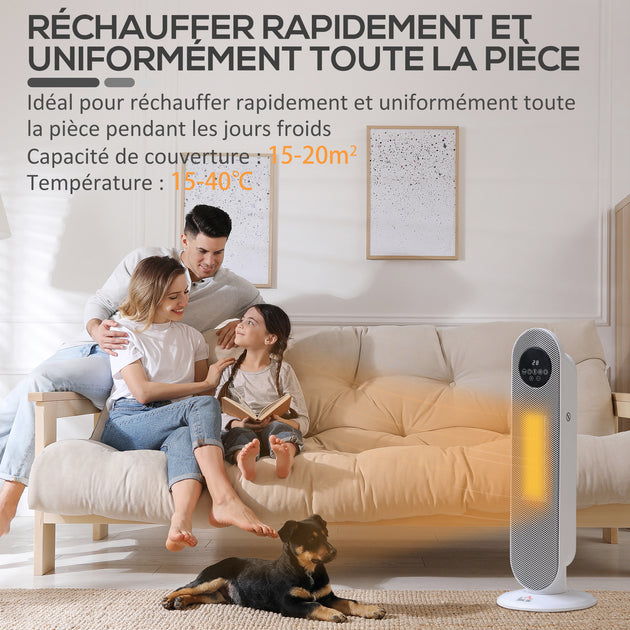 Chauffage d'appoint Radiateur soufflant Radiateur céramique oscillant 15-40°C avec Télécommande 1300/2000W, 21 x 21 x 63,5 cm Aosom