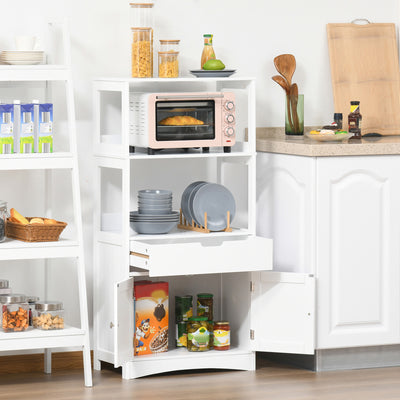 Meuble de Rangement Salle de Bain - 2 Portes, tiroir, 3 étagères - dim. 60L x 33l x 122H cm - MDF Blanc